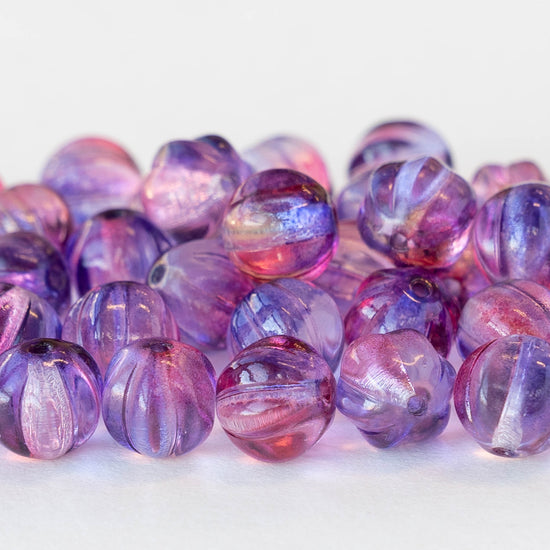 8mm Melon Beads for Jewelry Making 8mm Round Beads Czech Glass Beads Fluted  Glass Beads 25 Pieces Pink Magenta Luster AB 