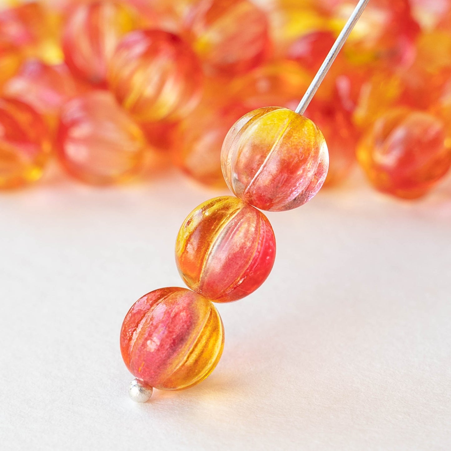 15mm Glass Heart Beads - Orange Striped - 10 – funkyprettybeads