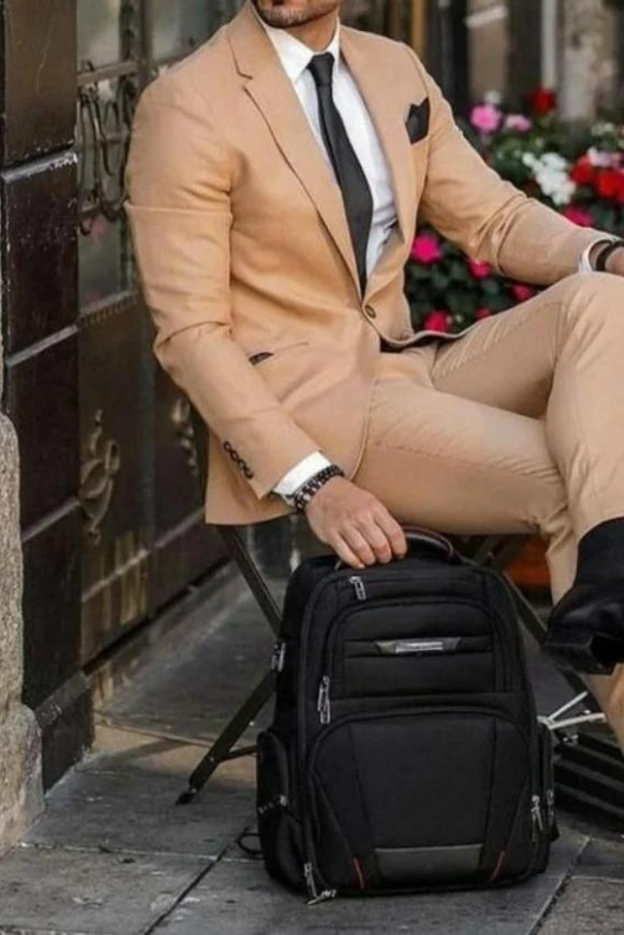 Light Beige Slim Fit Combination Suit for Men by GentWith.com