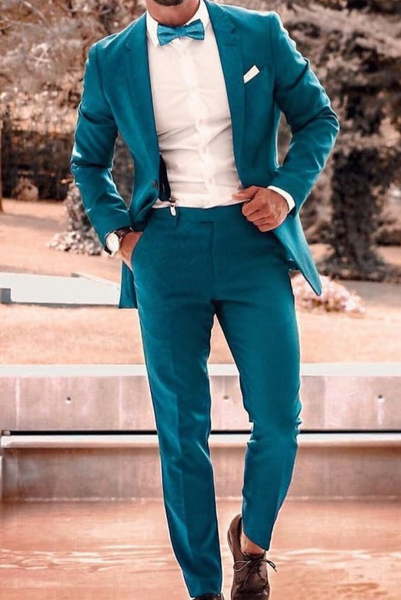 Men Two Piece Teal Blue Suit Slim Fit Suit Wedding Suit Sainly– SAINLY