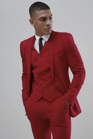 Men Three piece Suit Red Elegant Wedding Suit Slim Fit Suit Bespoke Tailoring Wear Gift For Him - SAINLY