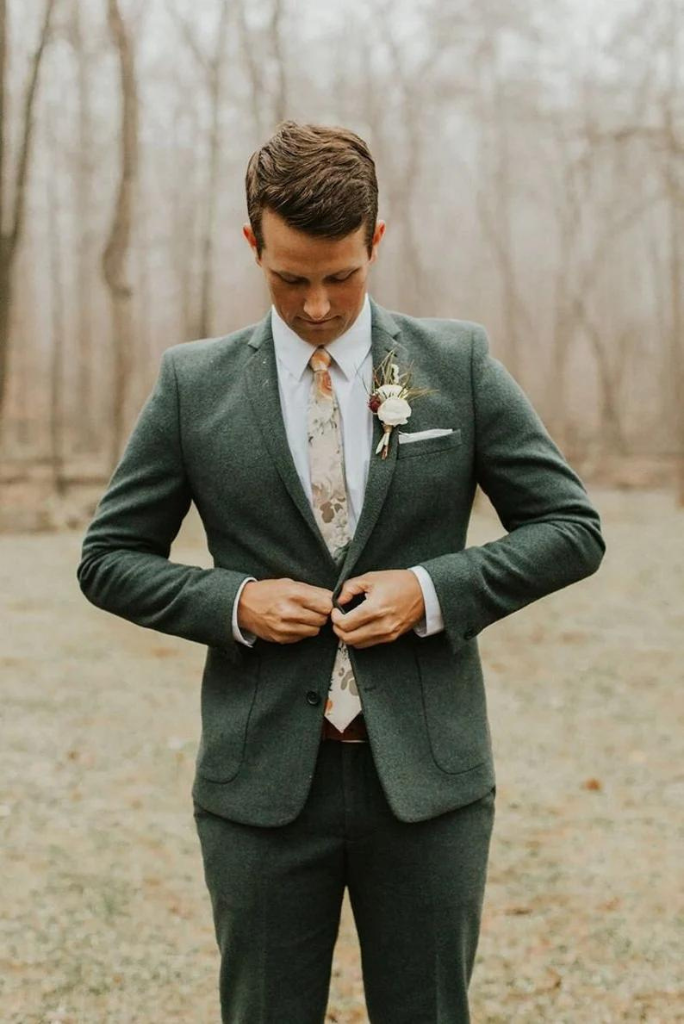 Men Tweed Suit Green Winter Two Piece Suit Wedding Outfit Suit Sainly–  Sainly