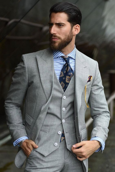 Men Coat Pant Suit Grey Wedding Three Piece Suit Formal Men Suit Sainly ...