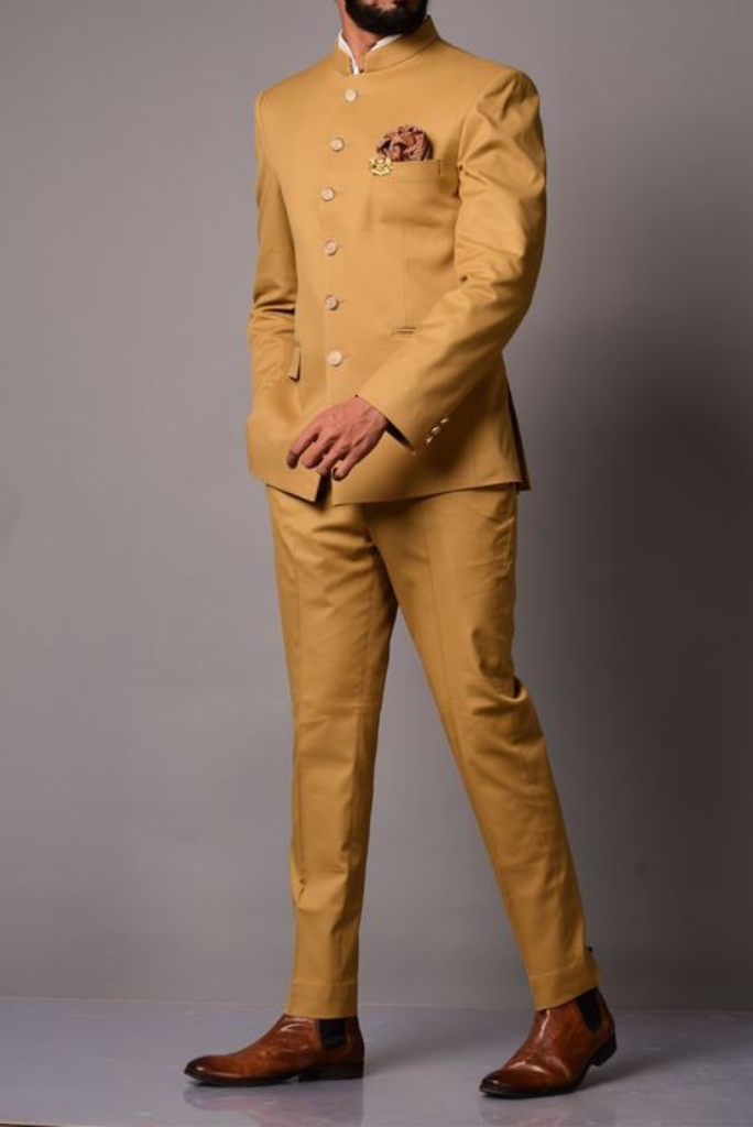 Jodhpuri Royal Golden Brown Suit Bandgala Suit Wedding Suit Sainly– Sainly