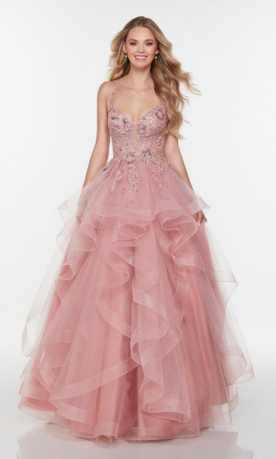 Flutter-Sleeve Long Blush Pink Prom Dress - PromGirl
