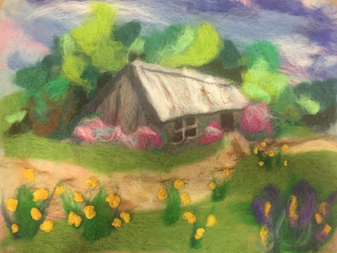 Felted picture of a rustic house
