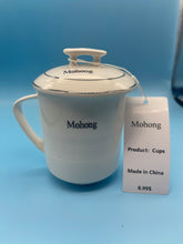 Load image into Gallery viewer, Mohong Cups, Ceramic Mug, Fancy Tea Cup with Silver Trim, China Tea Cups with Lid, Flower Tea Cup, Suitable for Making Tea, Cold Drinks, Hot Drinks, Coffee, Etc, 10oz (about 300ml), Set of 2

