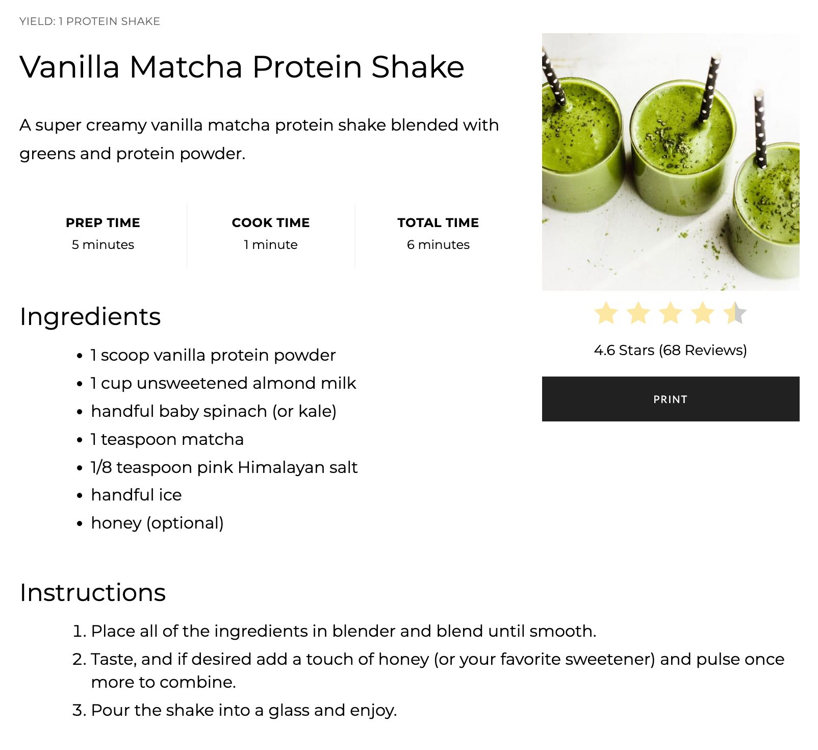Vanilla Matcha Protein Shake 
