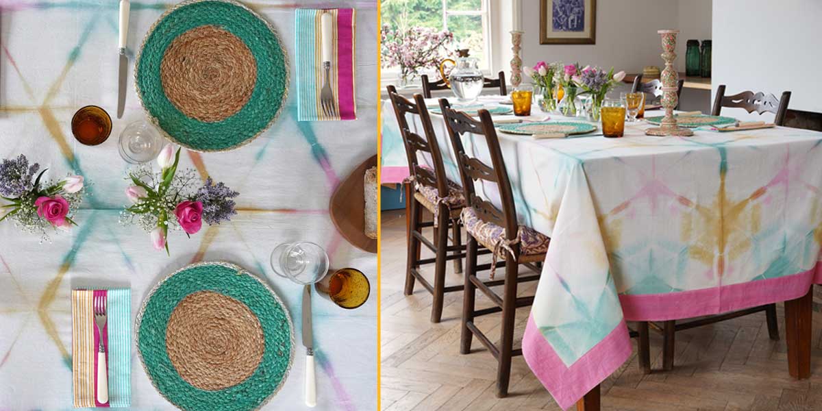 shibori tablecloths, faro tablecloths, tie dye tablecloth, cotton tablecloths