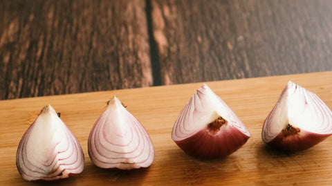 Quartered onion presented on the table