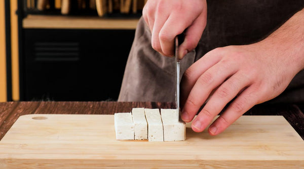 step 2 of dicing your tofu block