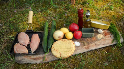 the ingredients for greek chicken gyro