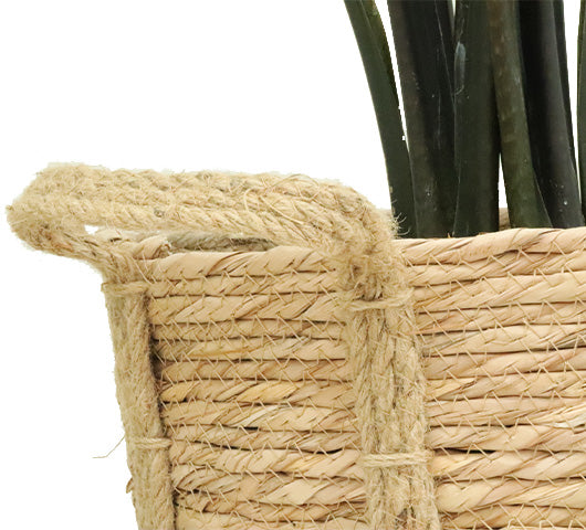 Close up view of fabric. Woven Large Basket/ Tropical Cover