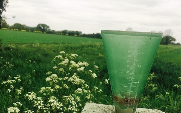 Field in Spring with water measuring jug