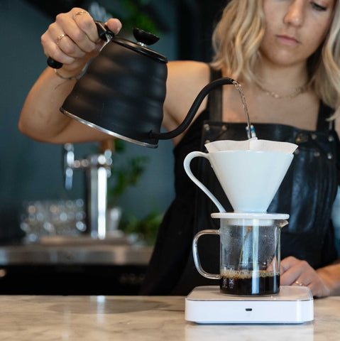 Hario V60 Buono matte black kettle used for pour over coffee