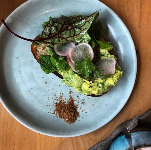 top view of avocado on toast from Bay Leaf restaurant in Byron Bay