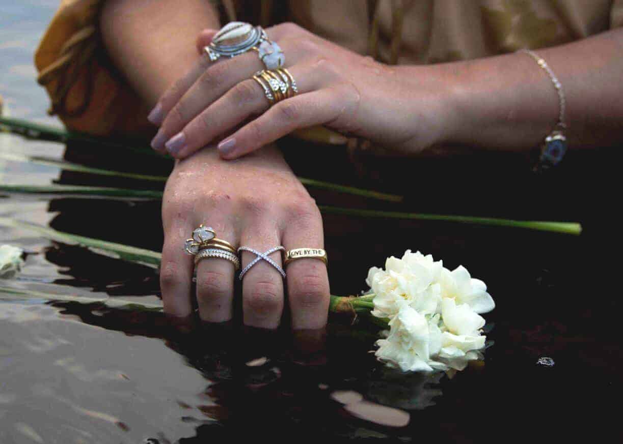 woman wearing Celest Twinkler Jewellery and Sienna nail polish