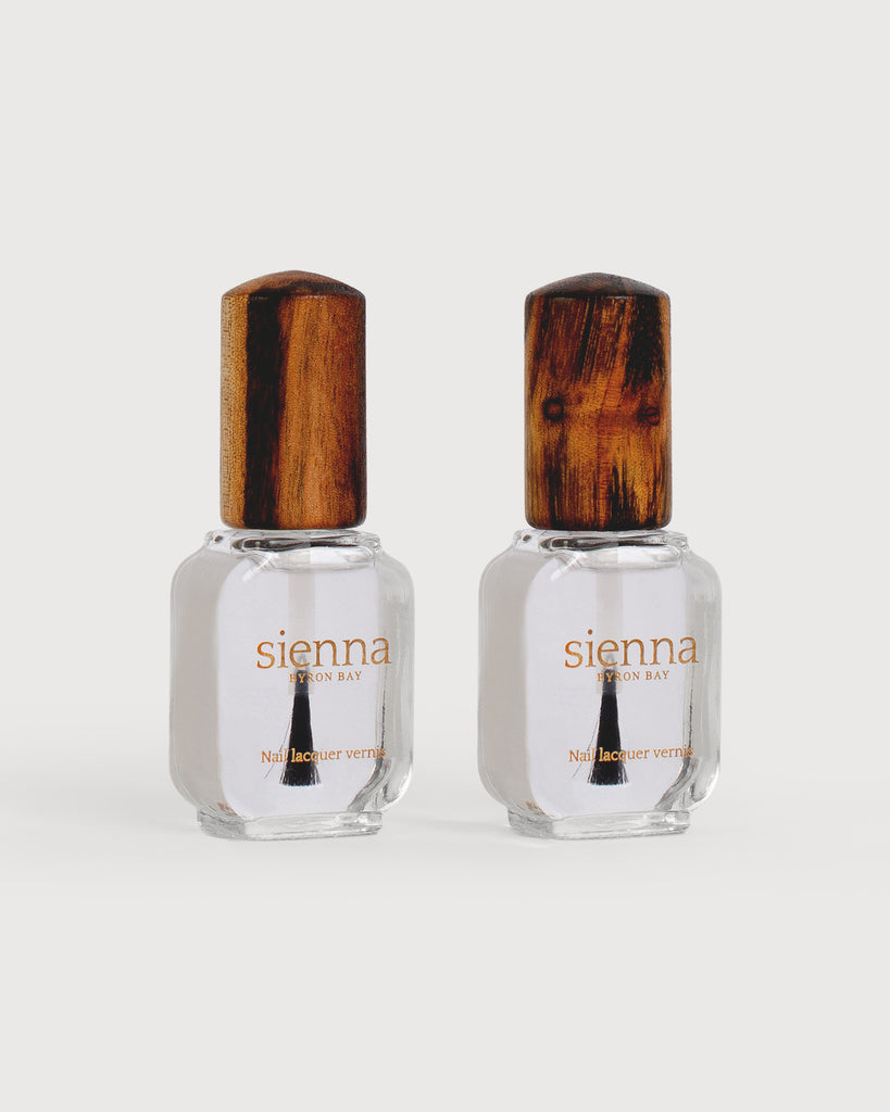 Top and Base Coat in glass bottle with timber lid