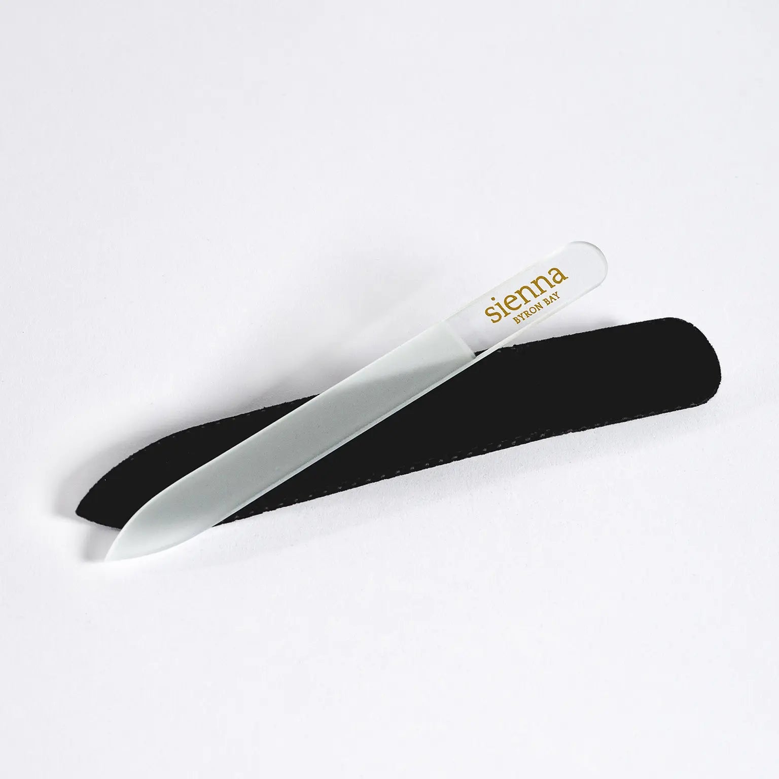 glass nail file on black sleeve by sienna