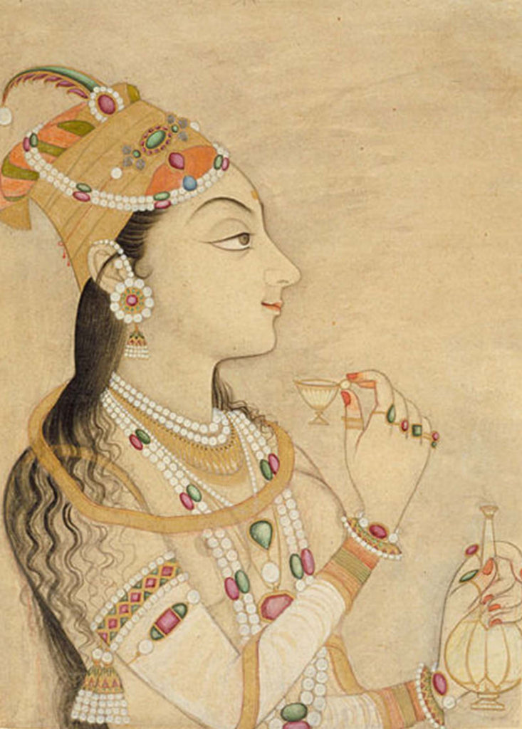 Old image of Nur Jahan of Mughal empress wearing nail polish