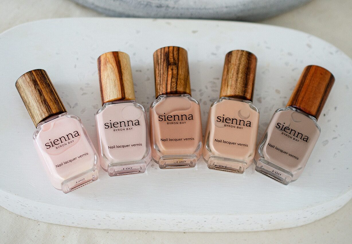 nude nail polish bottles with timber cap by sienna