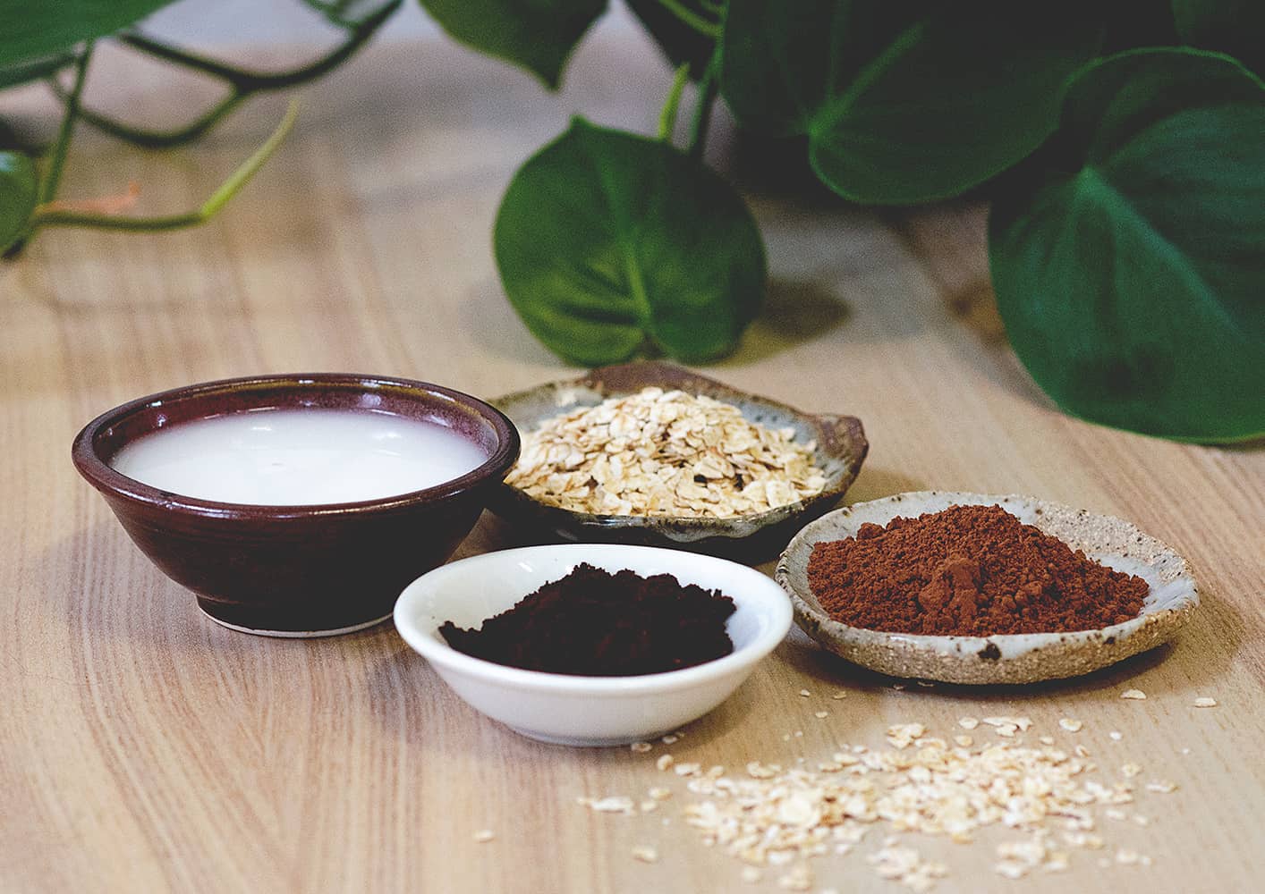 Ingredients to make a Cacao Brightener Vegan Face Mask by Sienna