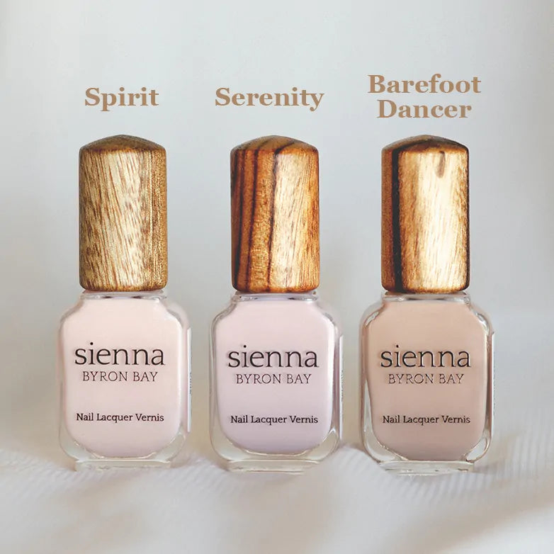nude nail polish glass bottle with timber cap by sienna