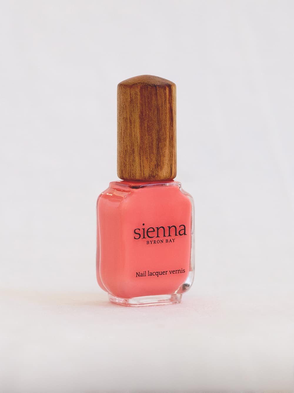 Pink peach Nail Polish glass bottle with timber cap by Sienna