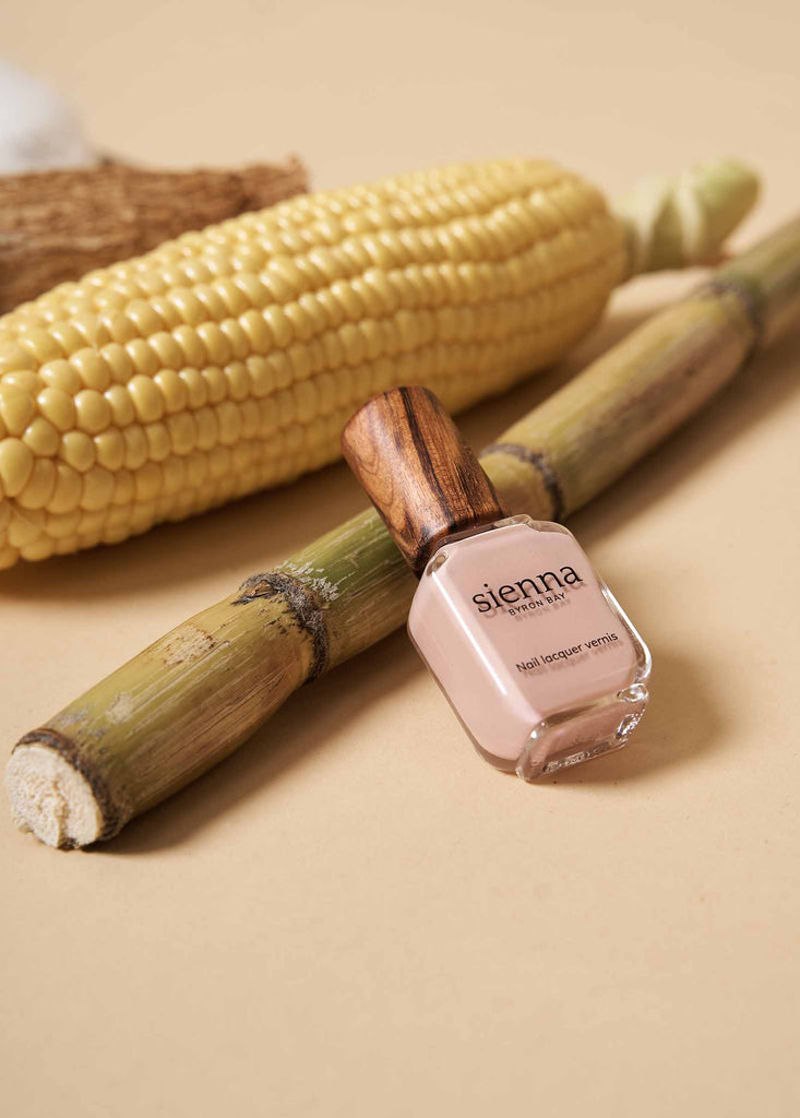 Posy nail polish by SIenna lying on natural ingredients corn, cassava, sugar cane and cotton.