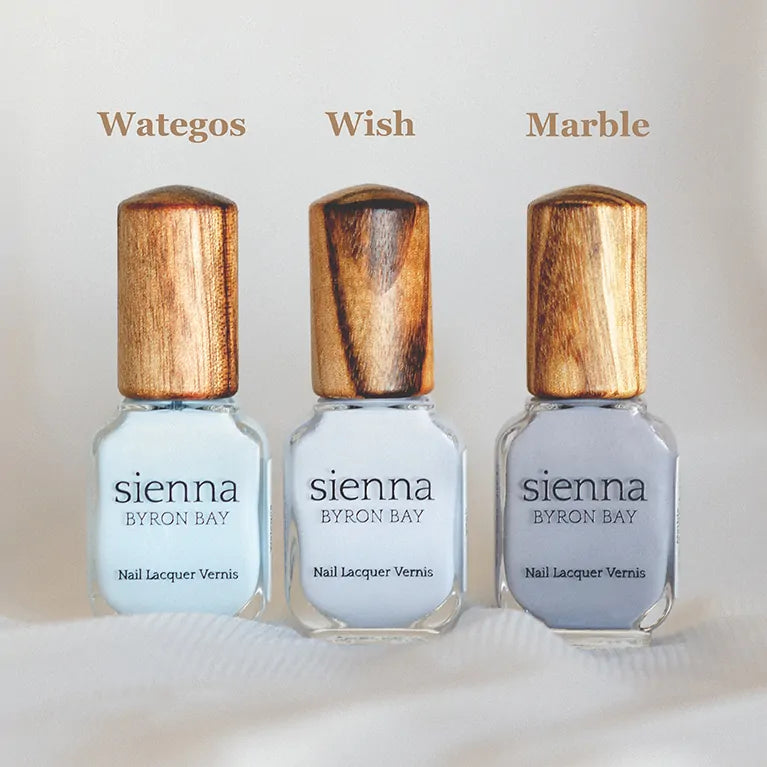 blue grey nail polish glass bottle with timber cap by sienna