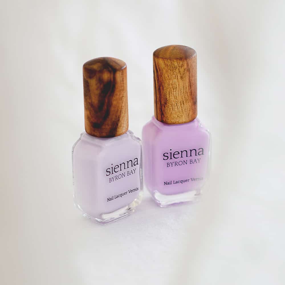 Pastel purple nail polish glass bottle with timber cap by sienna