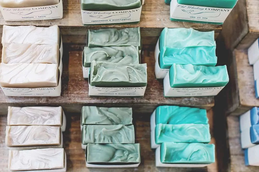 green and blue handmade soap bars