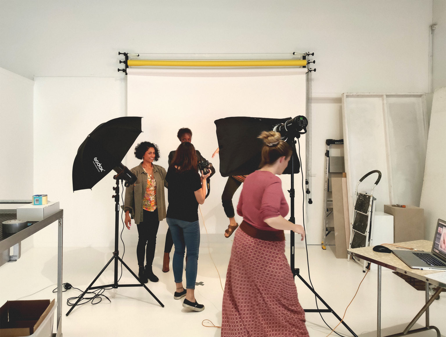 photography studio with white backdrop by sienna