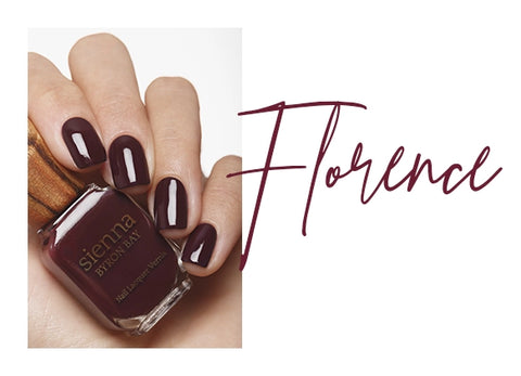 dark magenta nail polish hand swatch on fair skin tone by sienna