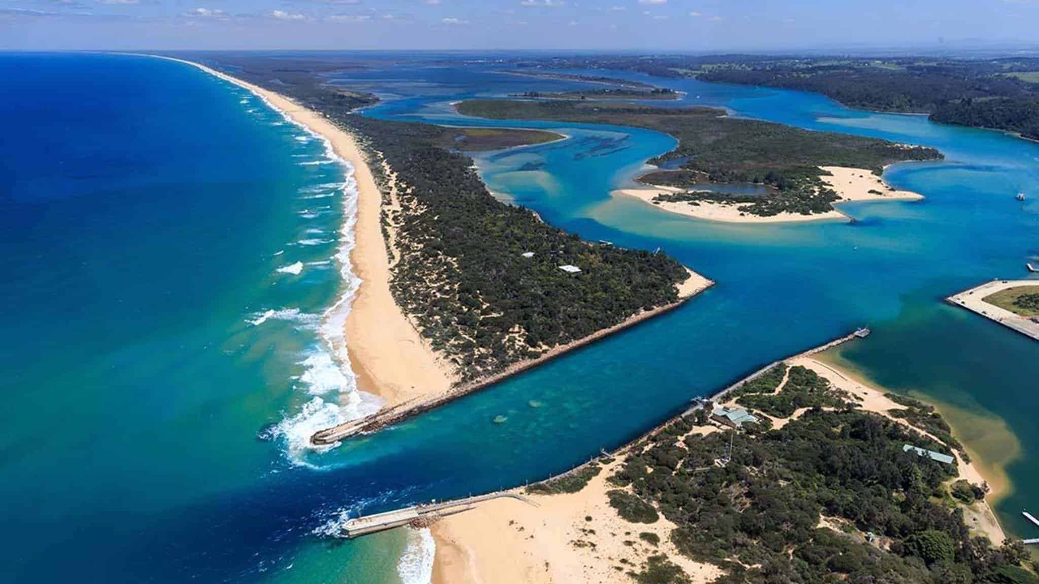 drone view of lakes entrance in Australia