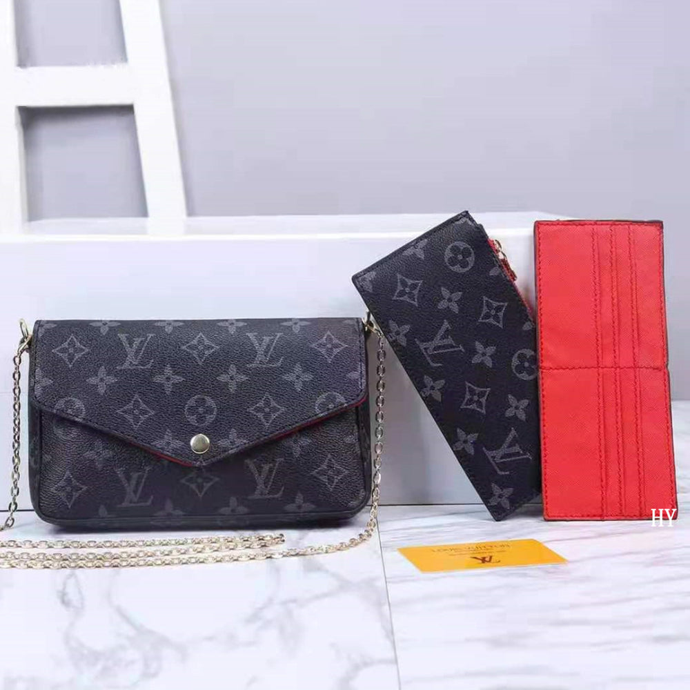 Louis Vuitton LV hot sale three-piece set chain bag card bag, coin purse lady one-shoulder messenger