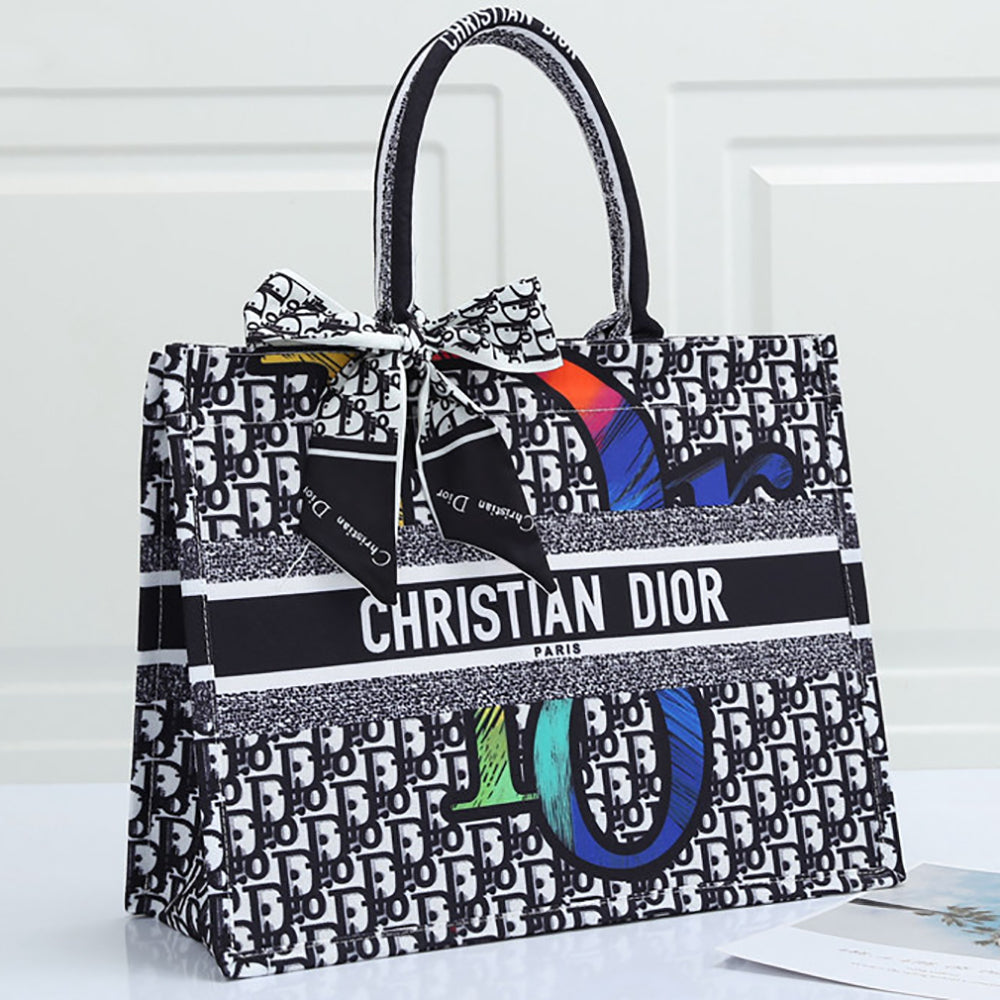 Christian Dior canvas embroidered lettering two-piece tote shoul