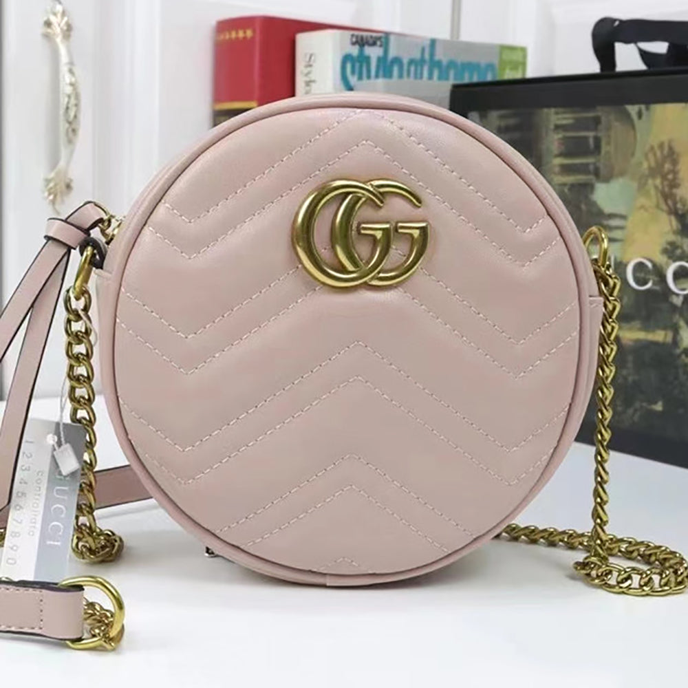 GG gold letter logo round zipper shoulder bag round cake bag