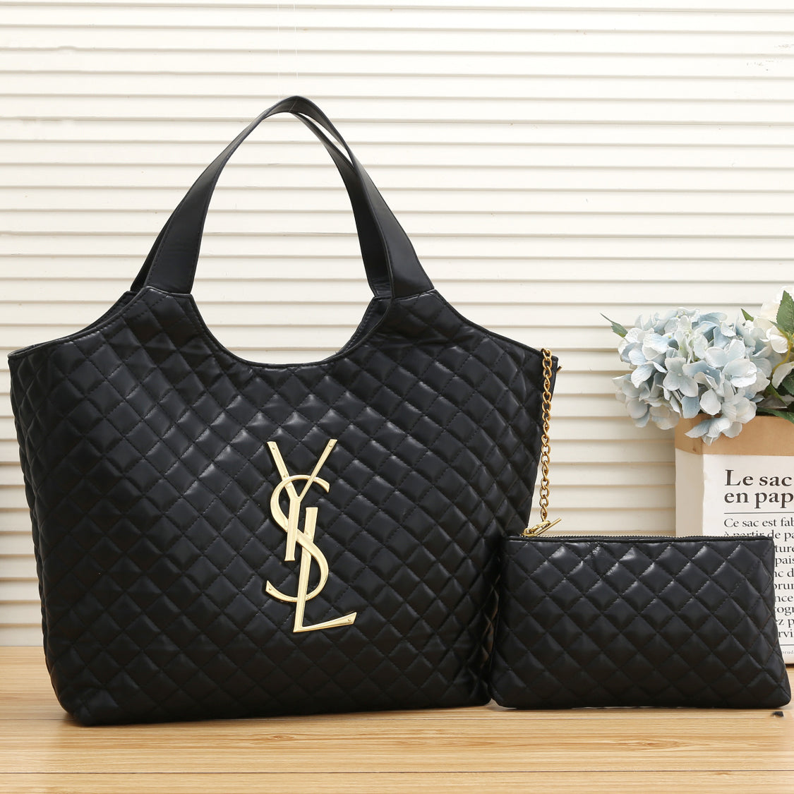 YSL Yves Saint Laurent New Hot Tote Bag Shoulder Bag Shopping Bag Wallet Two Piece Set