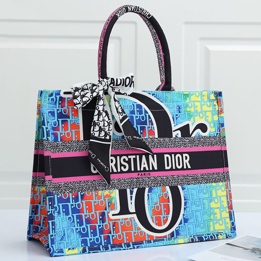 Christian Dior canvas embroidered lettering two-piece tote shoulder bag
