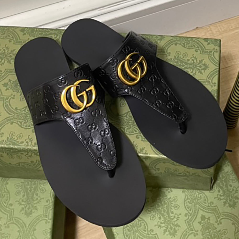 GG gold letter logo women's flip flops beach slippers sandal