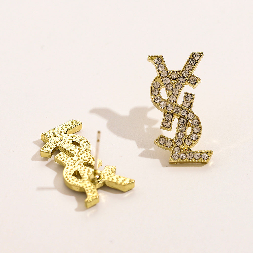 YSL Saint Laurent Women's Fashion Diamond Letter Earrings Accessories