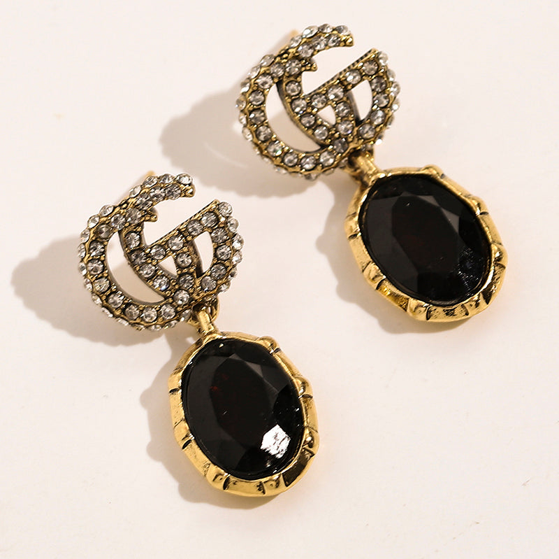 GG Fashion Sexy Ladies Gemstone Pendant Diamond Letter Earrings Bracelet Necklace