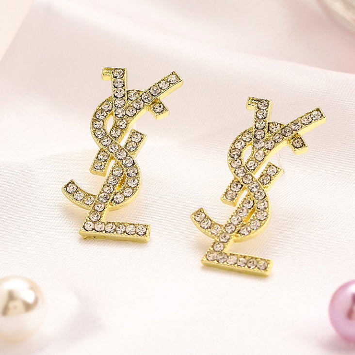 YSL Saint Laurent Fashion Letters Diamond Earrings