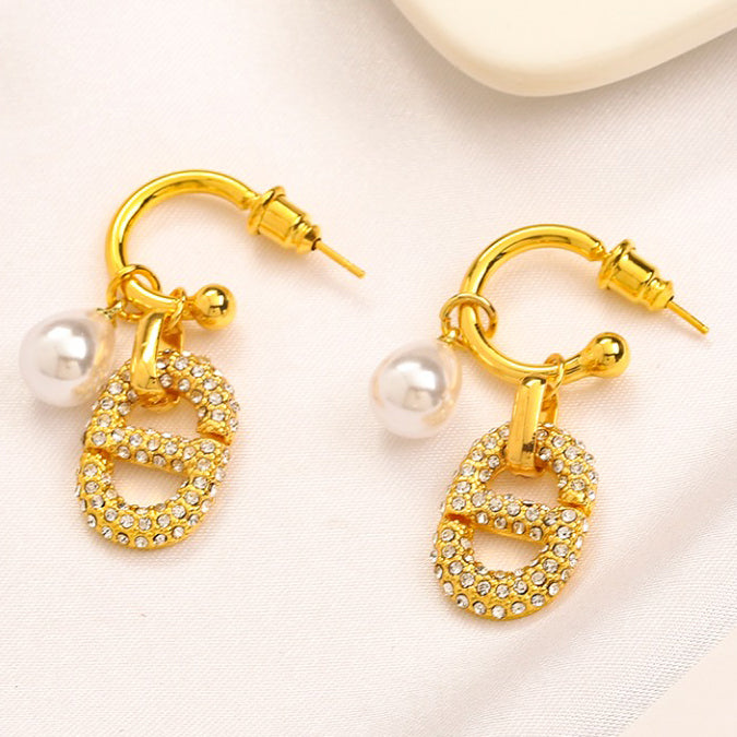 Christian Dior Fashion Women's Letter Diamond Earrings