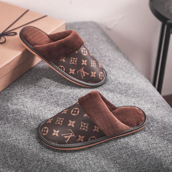 LV Louis Vuitton fashion men and women plush shoes casual wear-resistant non-slip sandals home leath