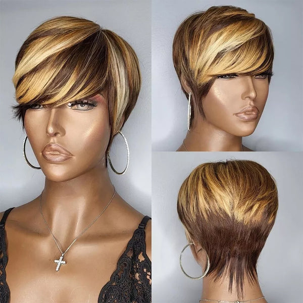 Short Pixie Cut Brazilian Human Hair Full Cap Wig ♥️ Honey Blonde ♥️ –  Shopforwigs
