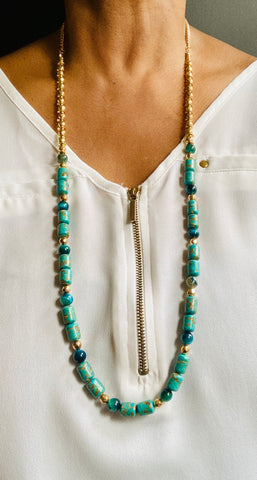 Turquoise/Gold Barrel - Necklace - For the sophisticated yet budget conscious consumer.