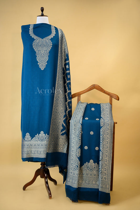 Royal Blue Silver Zari Woollen Suit Set