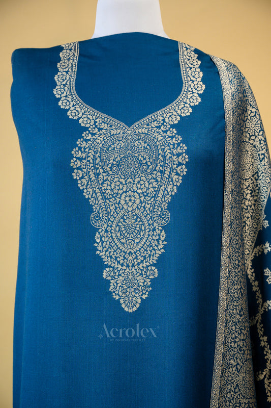 Royal Blue Silver Zari Woollen Suit Set